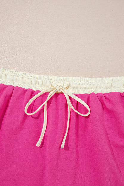 Rose Red Colorblock Edge Drop Shoulder T Shirt and Skort 2Pcs Set