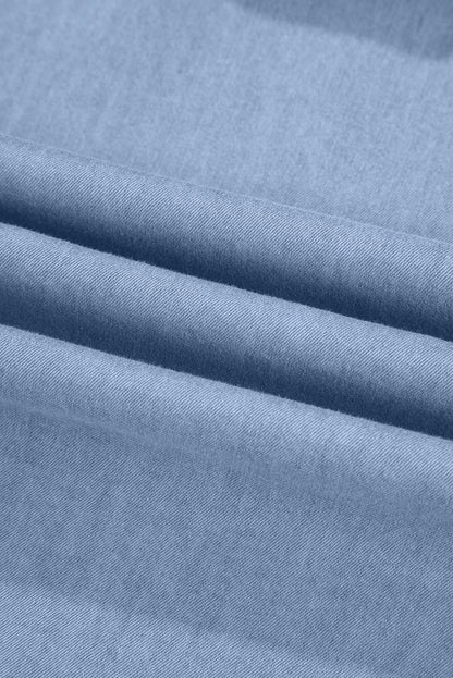 Myosotis Denim Pleated Slim Waist Short Sleeve Shirt Dress