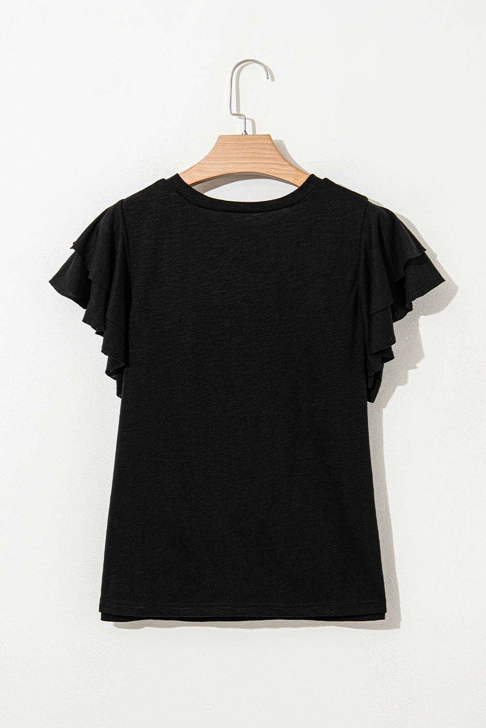 Black Layered Ruffle Short Sleeve Round Neck Top