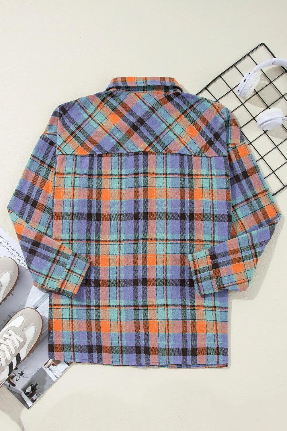 Plus Size/Plus Size Tops/Plus Size Blouses & Shirts Orange Plus Size Plaid Print Buttoned Shirt