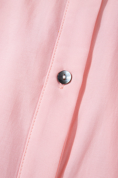 Pink Flap Pocket Tab Sleeve Button-Down Plus Size Shirt