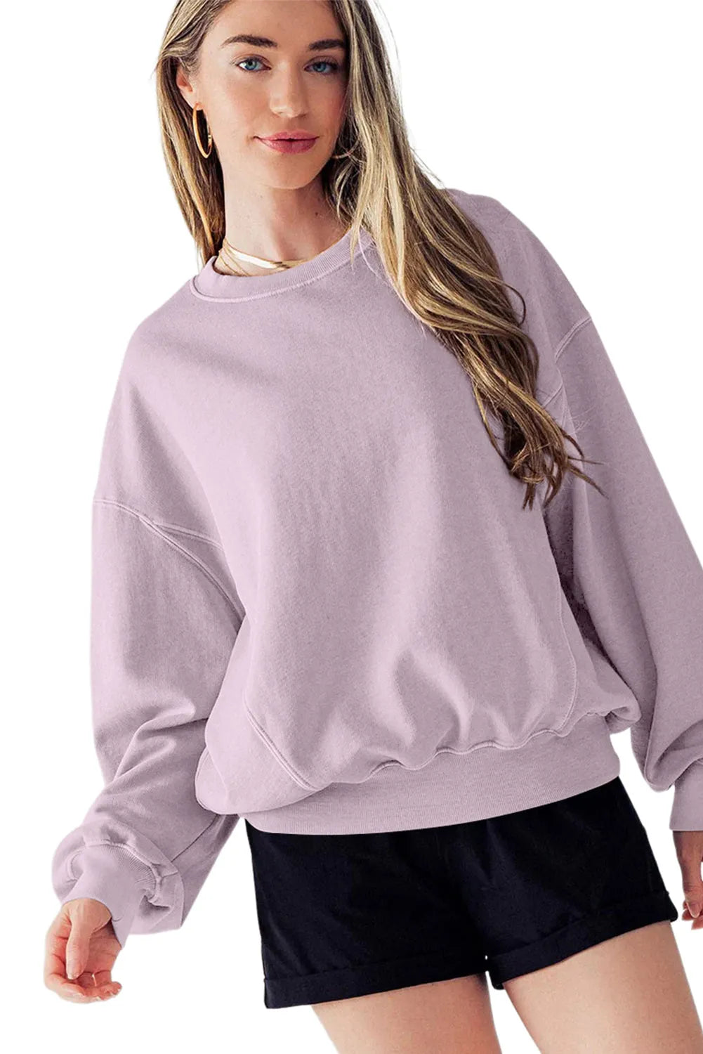 Orchid Petal Exposed Seam Batwing Sleeve Drop Shoulder Sweatshirt - Chic Meadow Boutique 