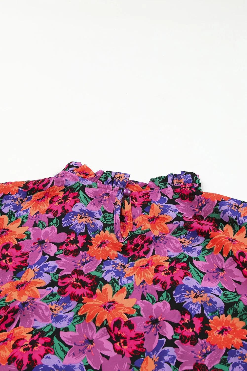 Tops/Blouses & Shirts Multicolor Floral Print Round Neck Puff Sleeve Blouse