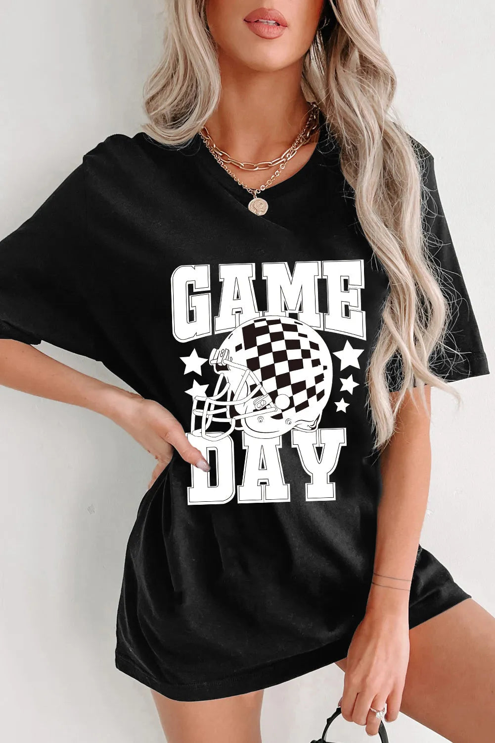 Black GAME DAY Checkerboard Rugby Football Helmet T Shirt - Chic Meadow Boutique 