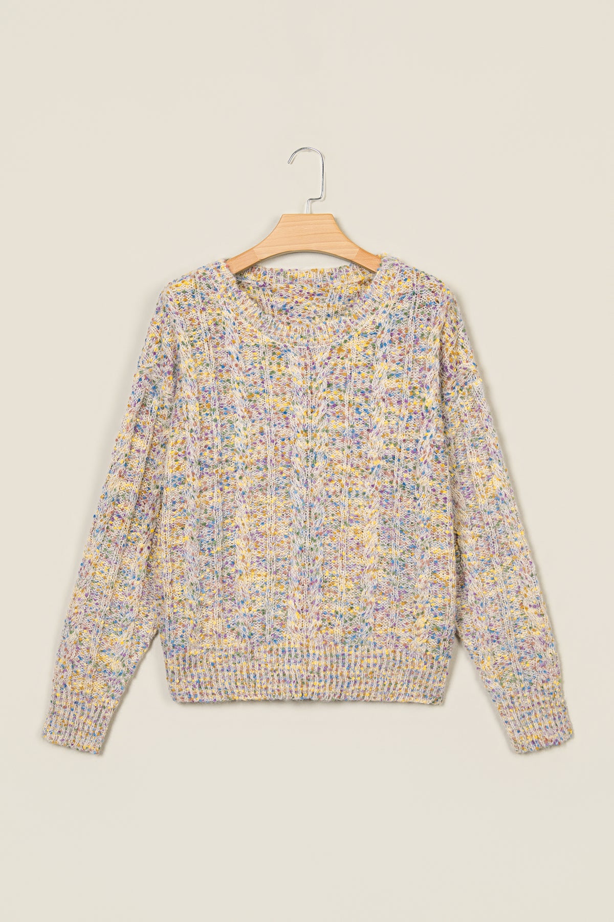Multicolour Cozy Cable Knit Round Neck Long Sleeve Confetti Sweater