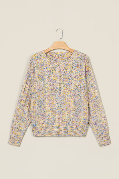 Multicolour Cozy Cable Knit Round Neck Long Sleeve Confetti Sweater