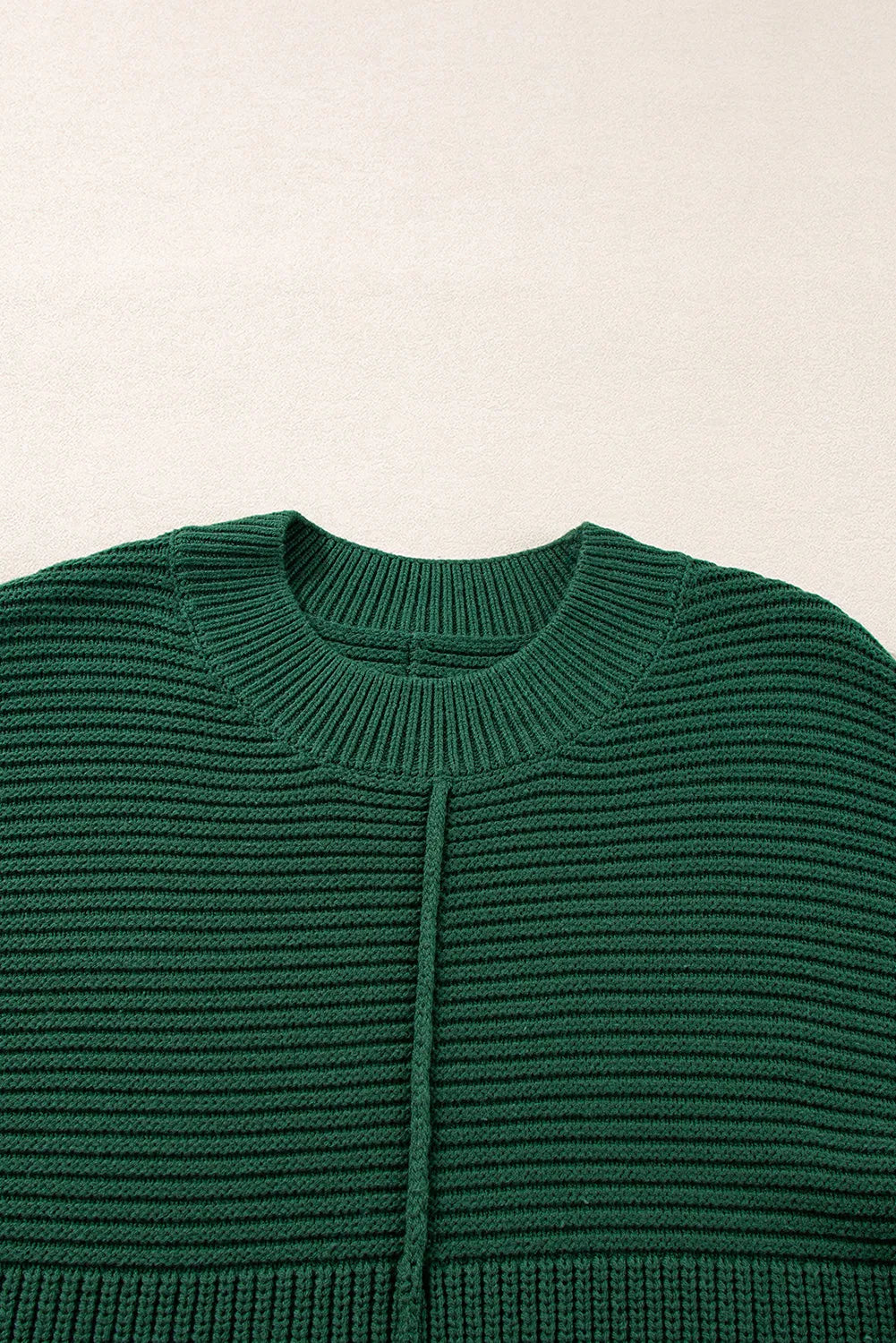 Blackish Green Textured Knit Crewneck Lantern Sleeve Sweater - Chic Meadow Boutique 