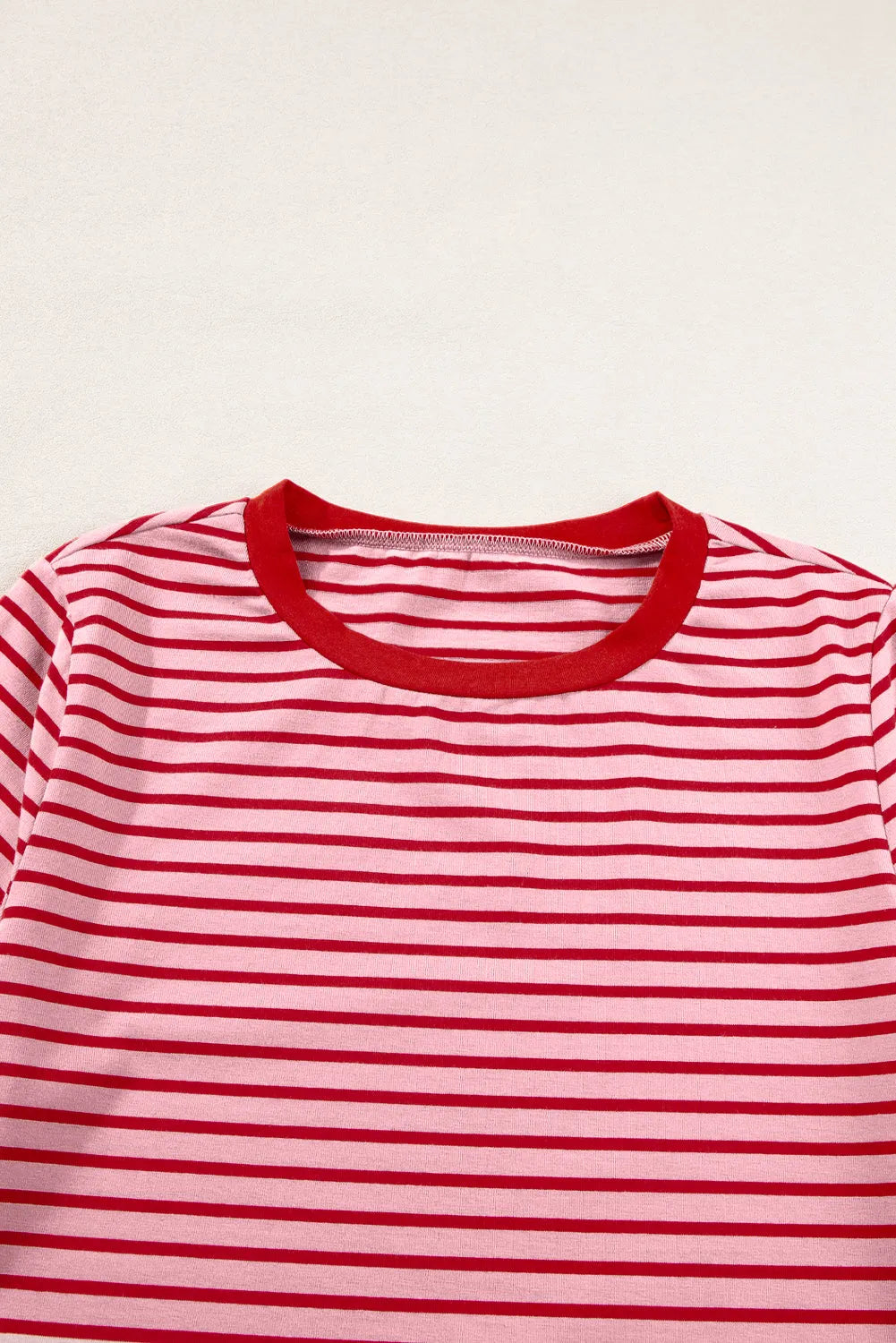 Pink Stripe Crew Neck Casual T Shirt - Chic Meadow Boutique 