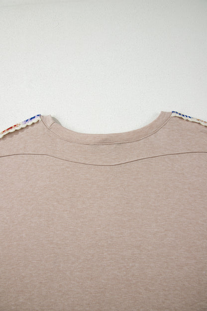 Parchment Granny Square Crochet Detail Loose T Shirt