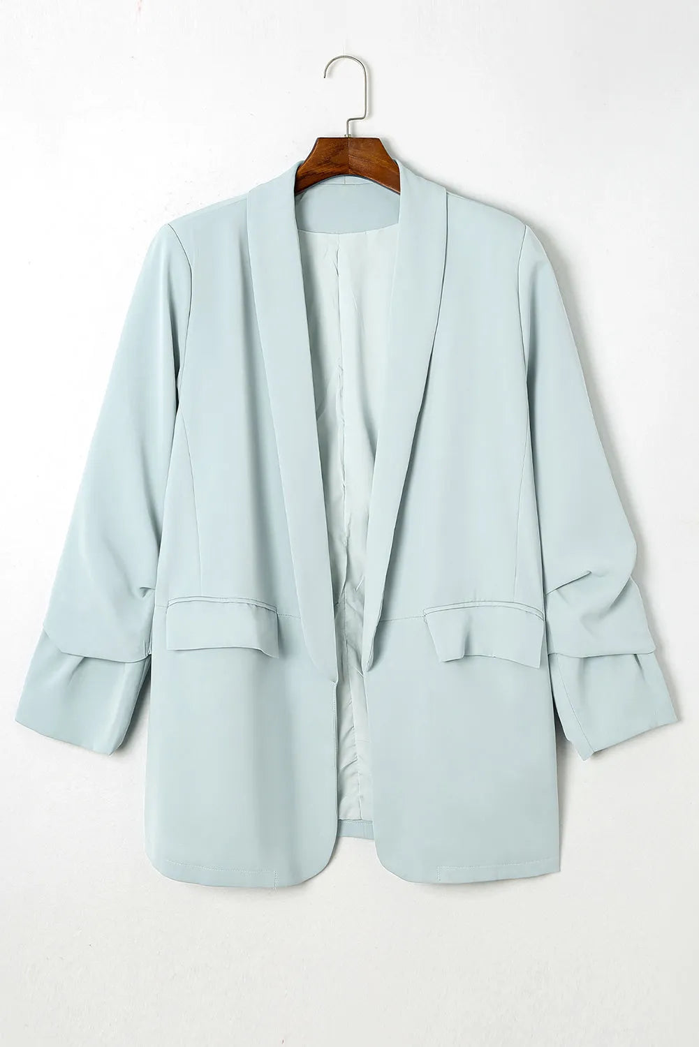 Sky Blue Plus Size Soft Lightweight Pocketed Lapel Blazer - Chic Meadow Boutique 