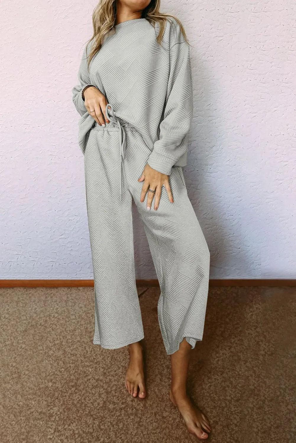 Two Piece Sets/Pant Sets Gray Ultra Loose Textured 2pcs Slouchy Outfit