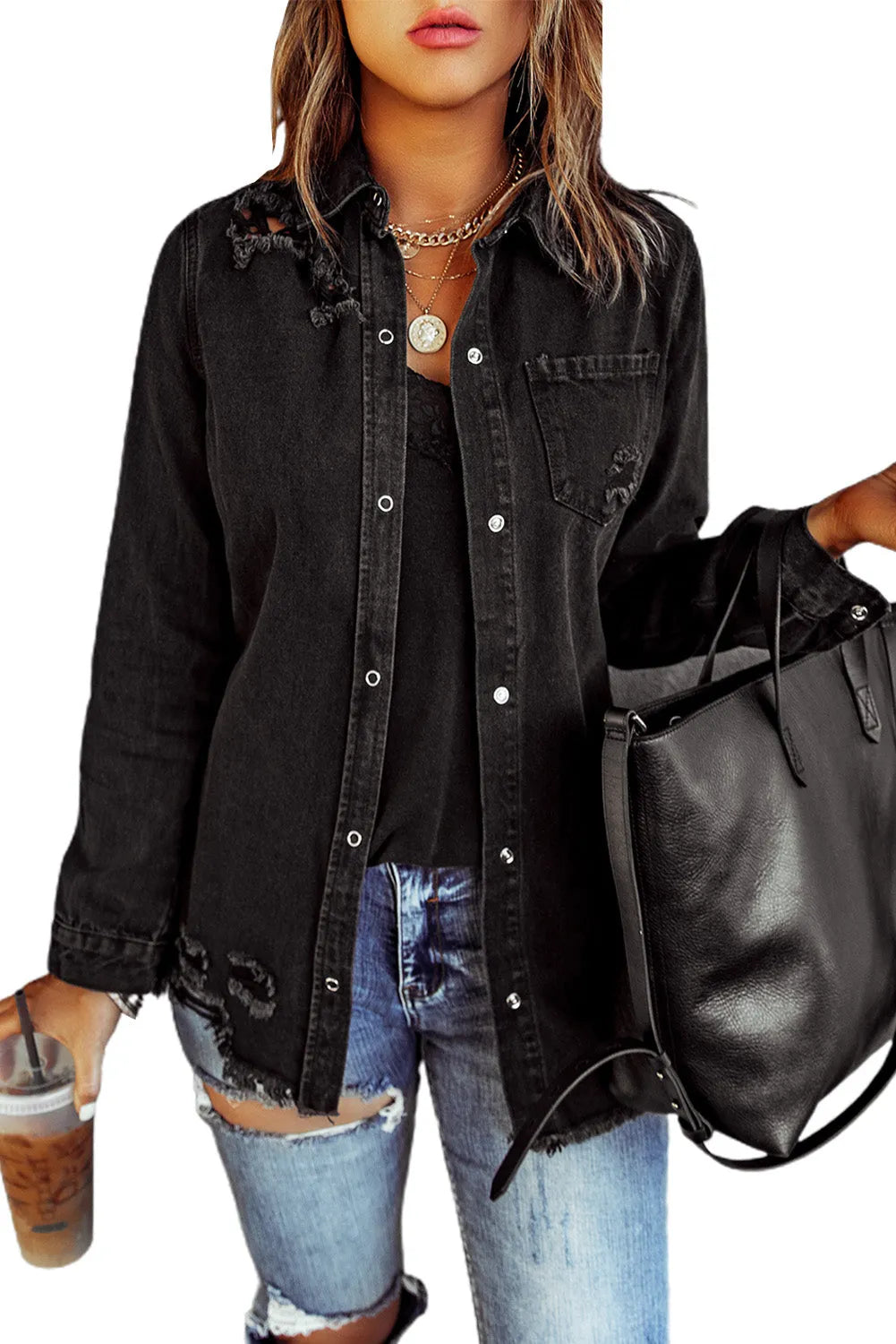 Black Ripped Denim Jacket - Chic Meadow Boutique 