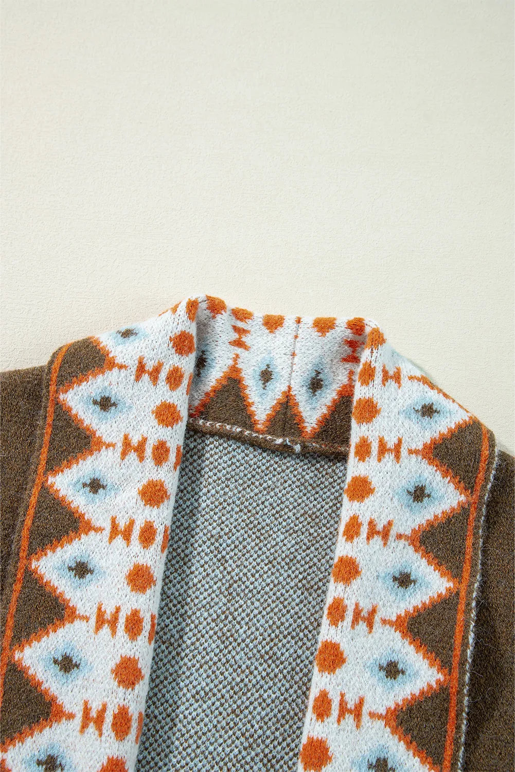 Tops/Sweaters & Cardigans Brown Aztec Print Open Front Knitted Cardigan