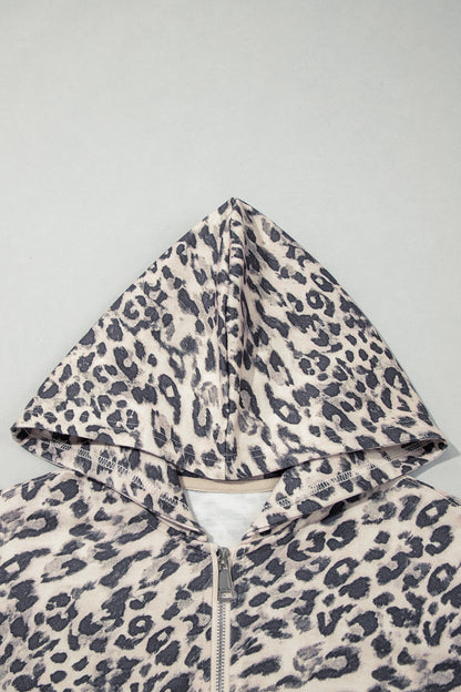 Multicolour Leopard Zip-Up Hooded Drawstring Pant Set