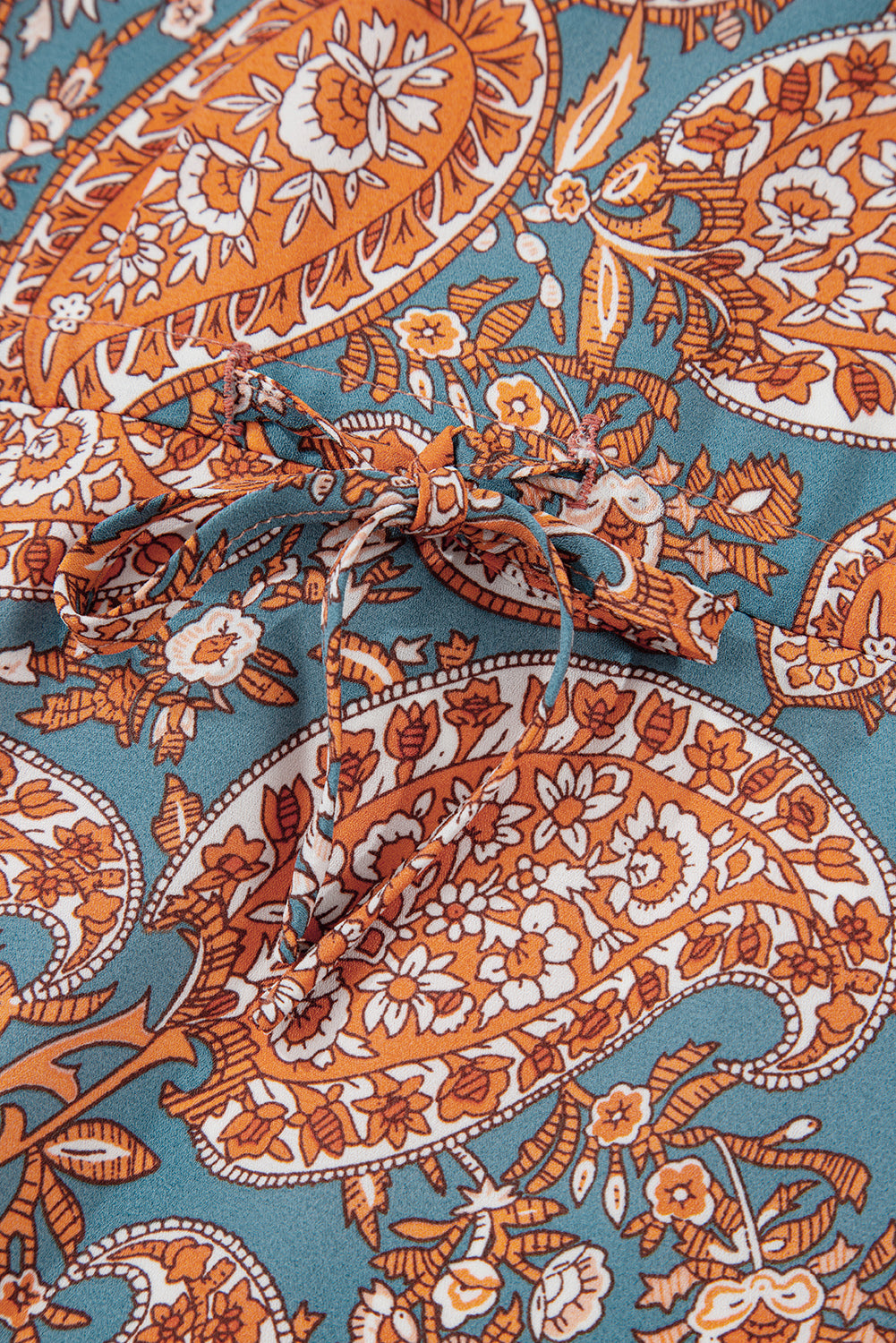 Orange Paisley Print Loose Fit Drawstring High Waist Mini Dress