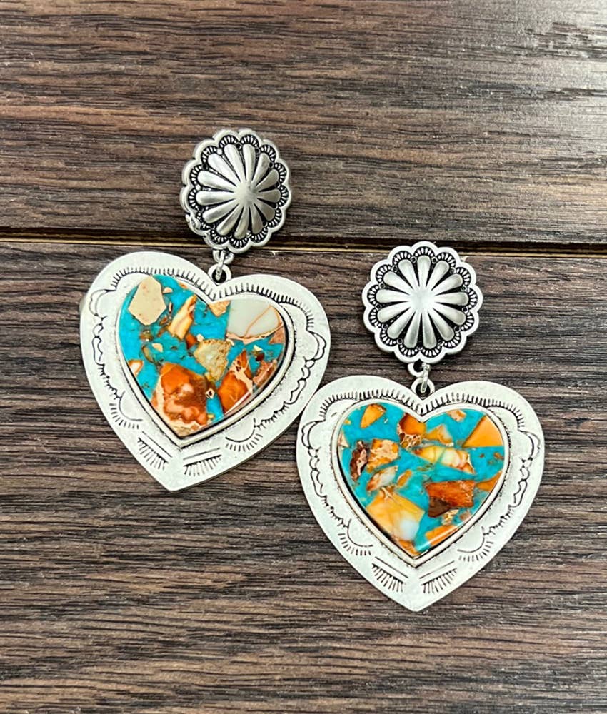 724379, Heart Gemstone Post Earrings