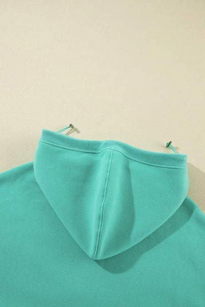 Mint Green Half Zip Kangaroo Pocket Drop Shoulder Hoodie - Chic Meadow Boutique 