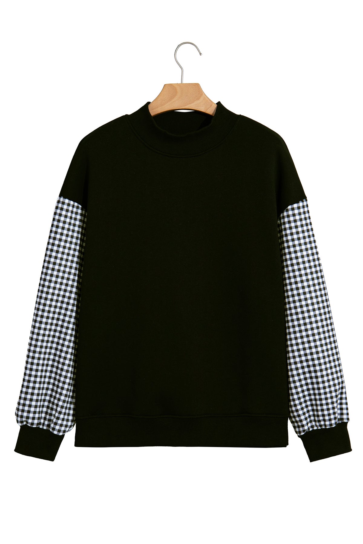 Black Plaid Sleeve Colorblock Loose Tunic Sweatshirt