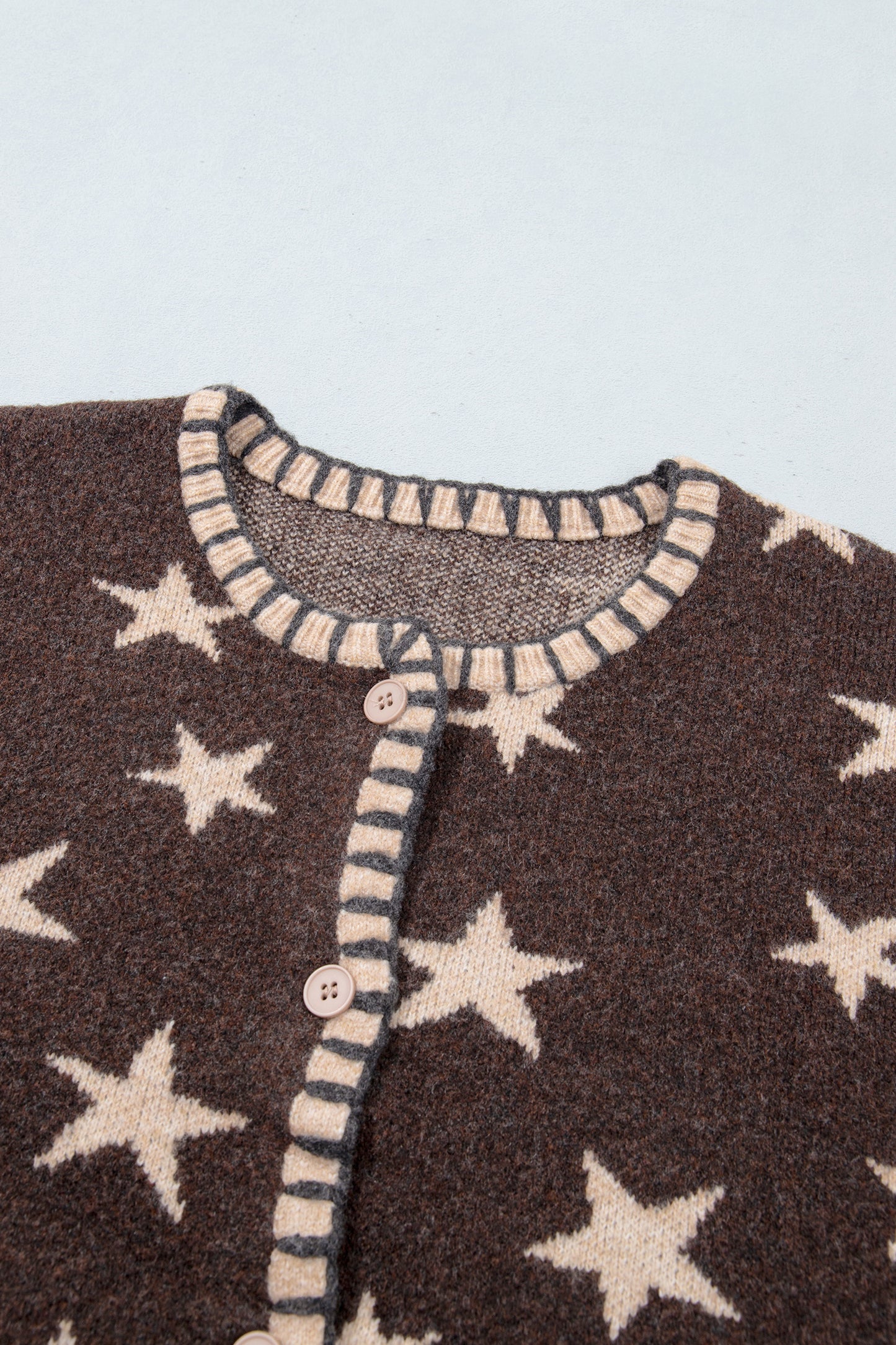 Brown Stars Pattern Colorblock Long Sleeve Shift Cardigan