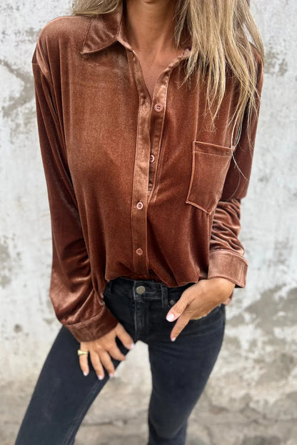 Chestnut Chest Pocket Velvet Shirt - Chic Meadow Boutique 