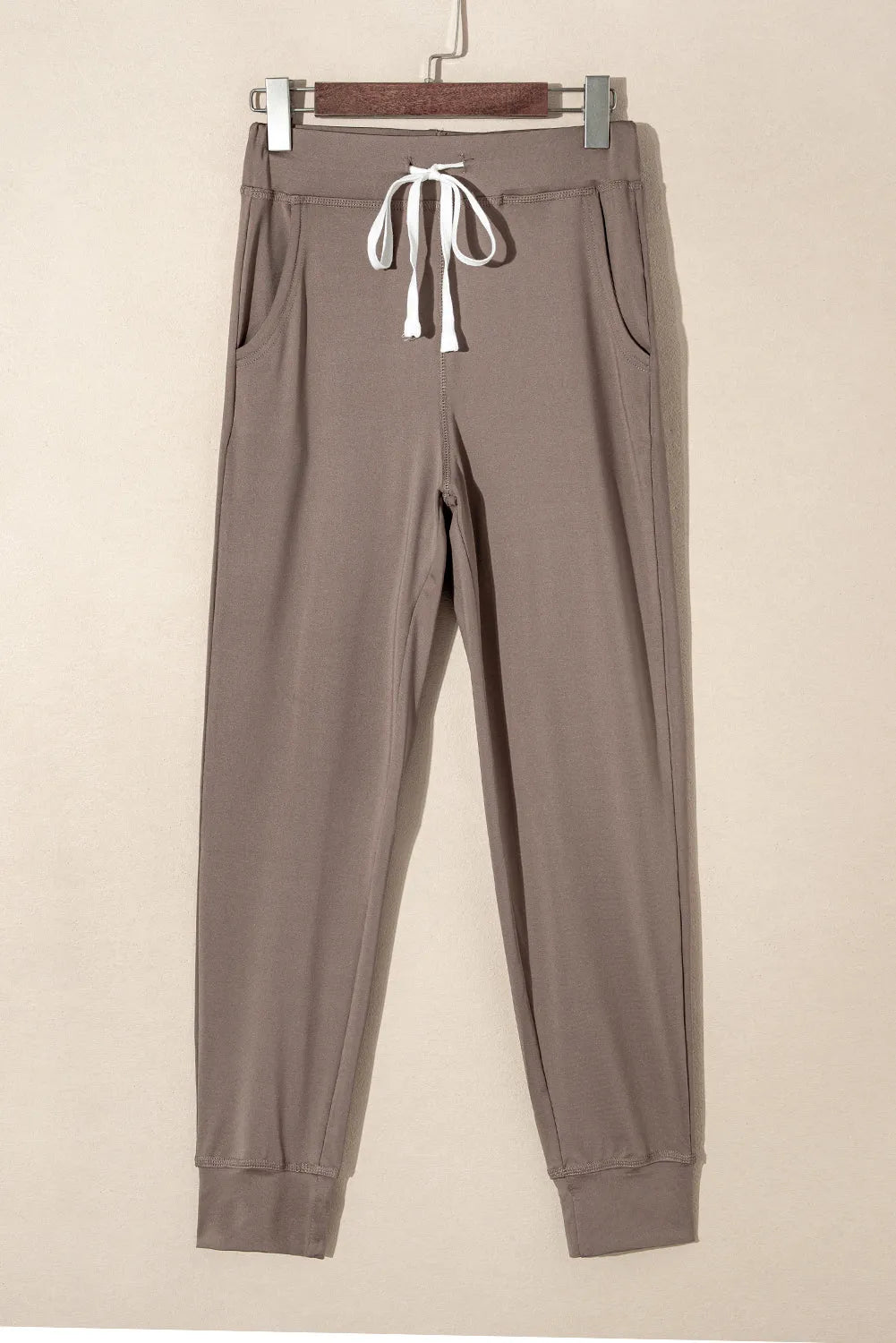 Dark Brown Drawstring Waist Pocketed Joggers - Chic Meadow Boutique 