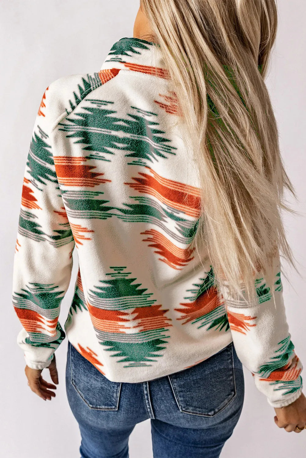 Multicolour Western Aztec Snap Buttoned Fleece Jacket - Chic Meadow Boutique 