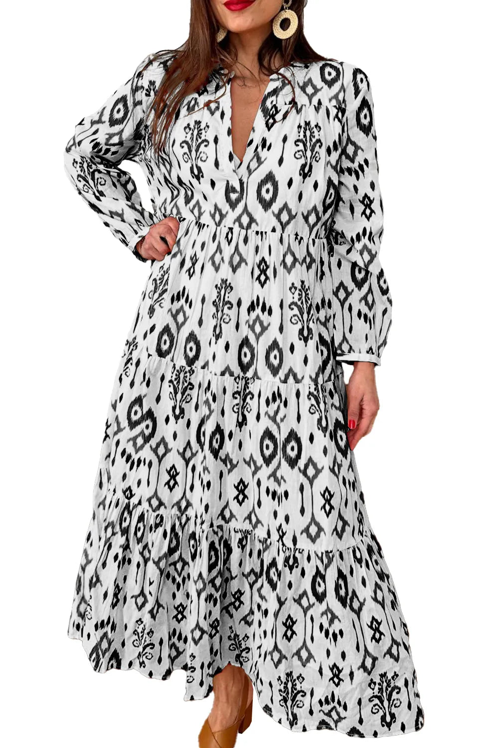 Black Western Abstract Geometric Printed Maxi Dress - Chic Meadow Boutique 