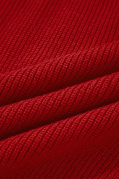 Racing Red Lantern Sleeve V Neck Knot Back Sweater