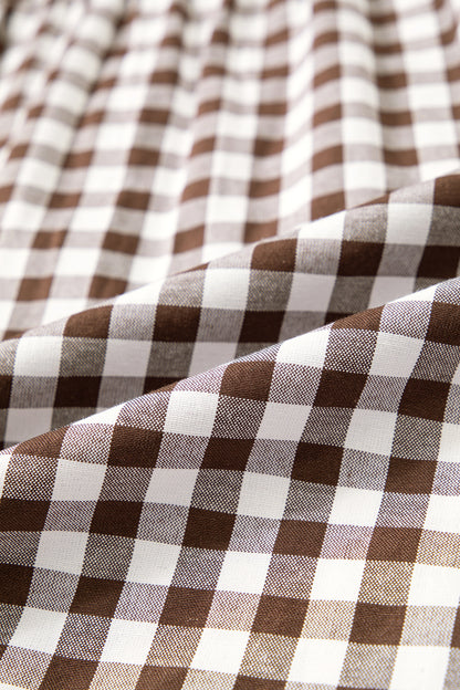 Brown Plaid Knot Half Sleeve Button Down Shirt