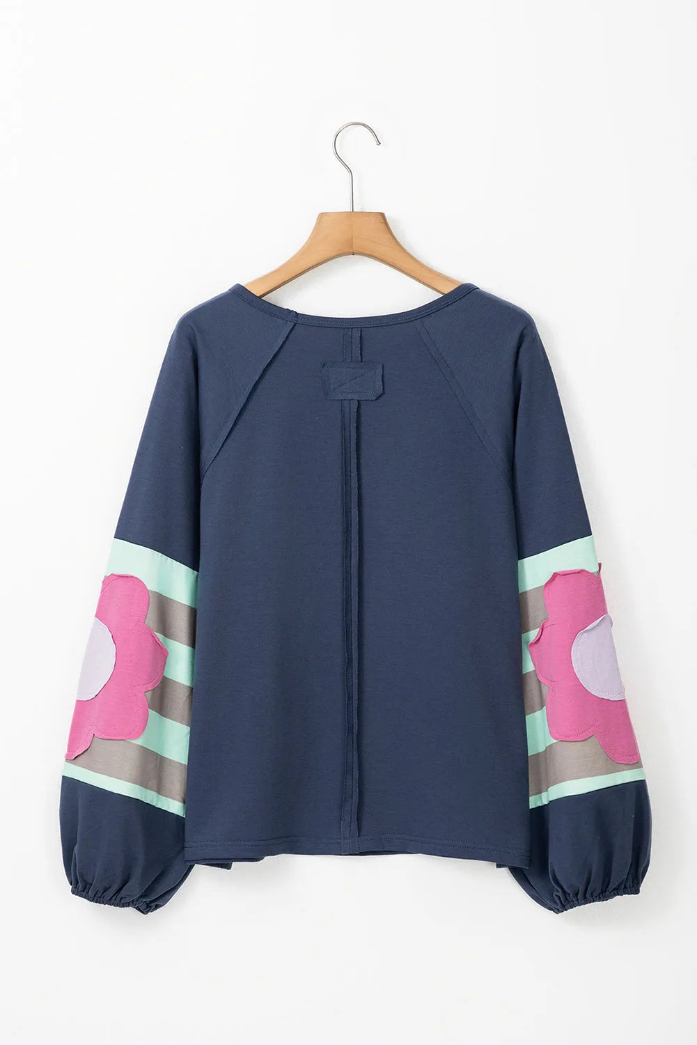 Sail Blue Flower Patchwork Raglan Sleeve Exposed Seam Oversized Top - Chic Meadow Boutique 