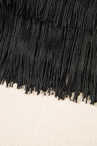 Black Tiered Fringe Trimmed Mini Skirt