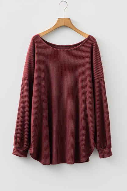 Wild Ginger Plus Size Ribbed Button Decor Long Sleeve Loose Top