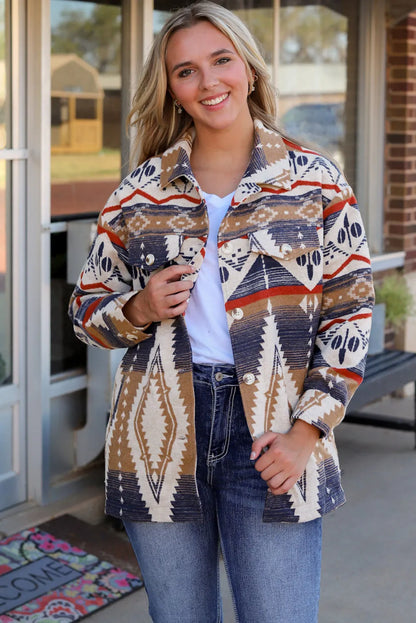 Multicolor Aztec Print Button-Up Oversized Jacket - Chic Meadow Boutique 