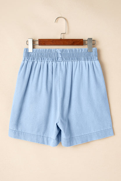 Beau Blue Light Wash Pocketed Wide Leg Denim Shorts