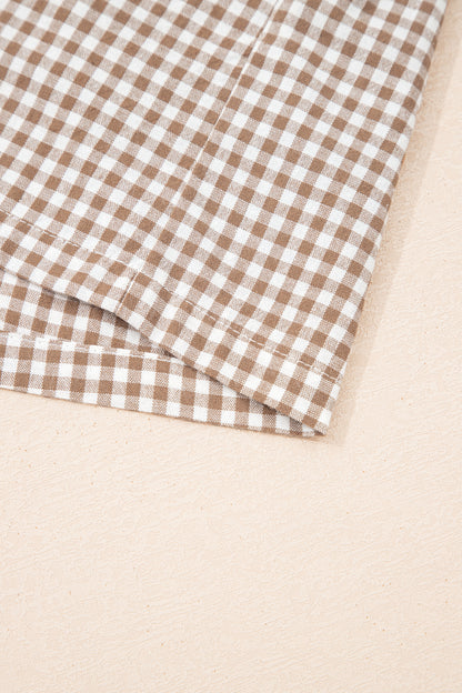 Khaki Contrast Trim Plaid Print Plus Size Shorts