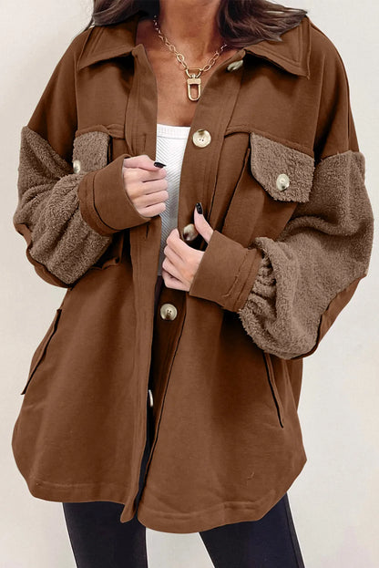 Chestnut Exposed Seam Elbow Patch Oversized Shacket - Chic Meadow Boutique 