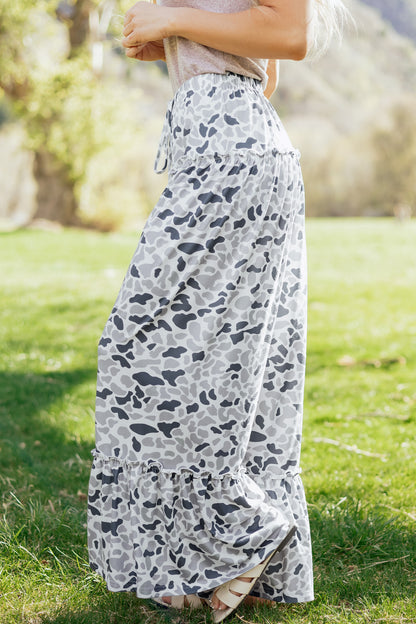 Beige Camo Print Wide Leg Casual Pants