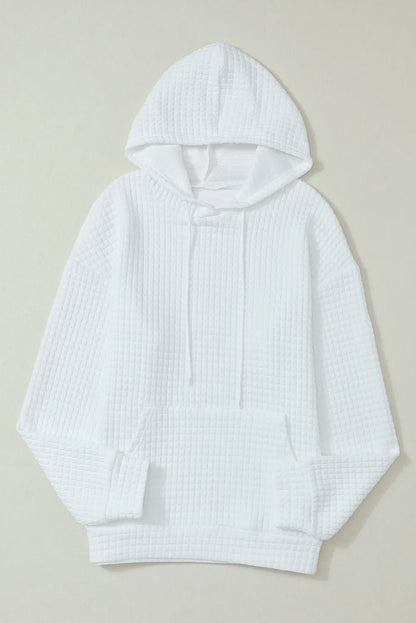 White Quilted Kangaroo Pocket Drawstring Hoodie - Chic Meadow Boutique 