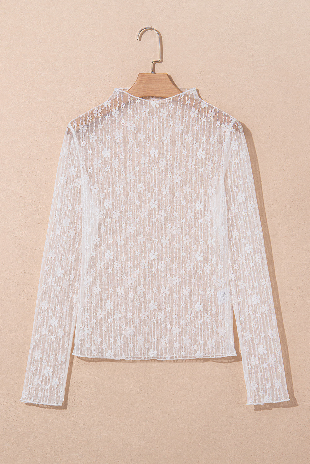 White Sheer Floral Lace Long Sleeve Slim Fit Top