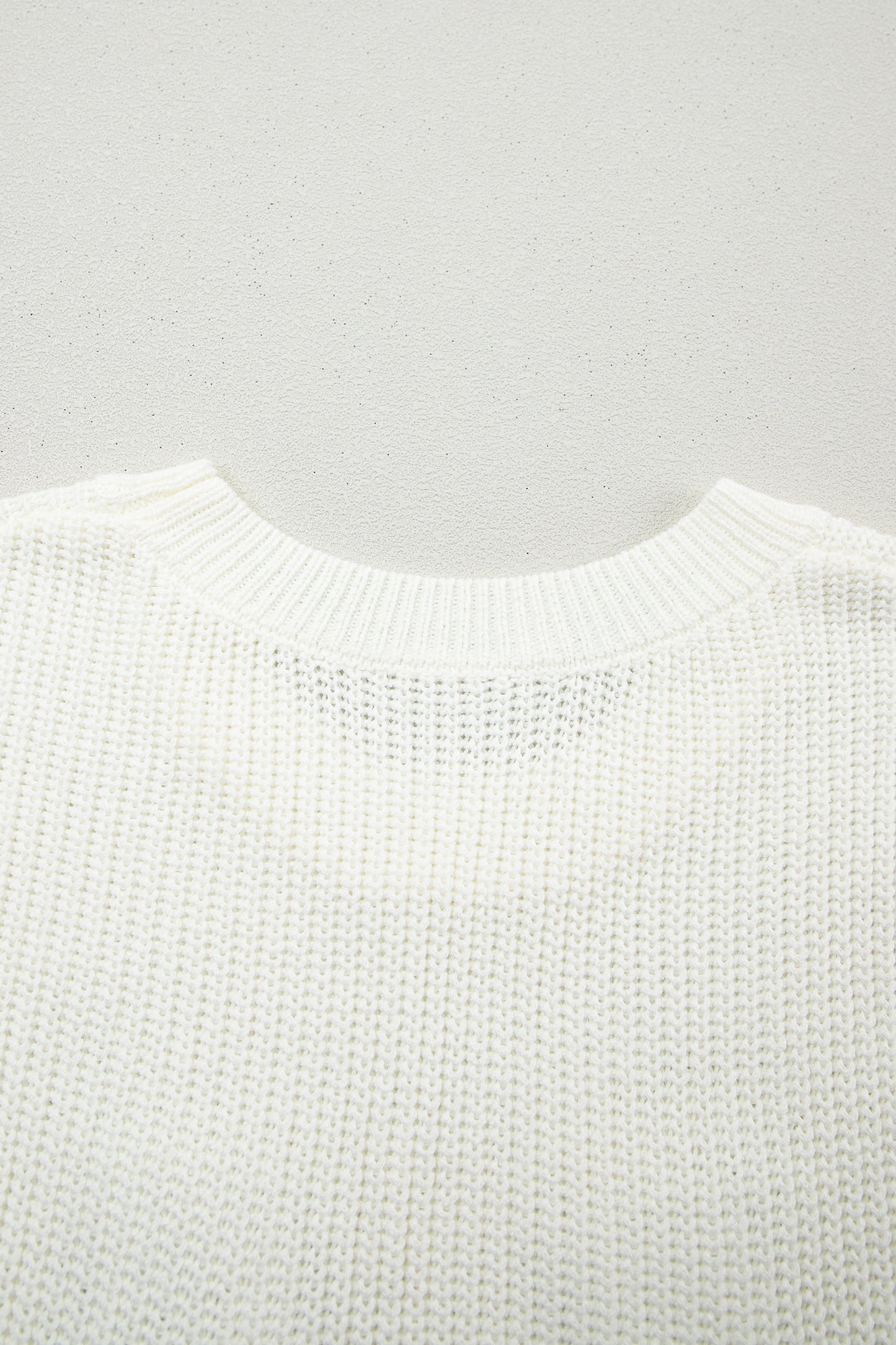 White Crochet Horseshoe Short Sleeve Knit Sweater
