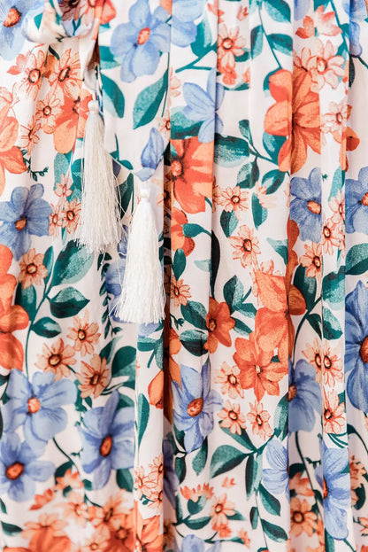 Sky Blue Floral Print Wrap Belted Maxi Dress - Chic Meadow Boutique 