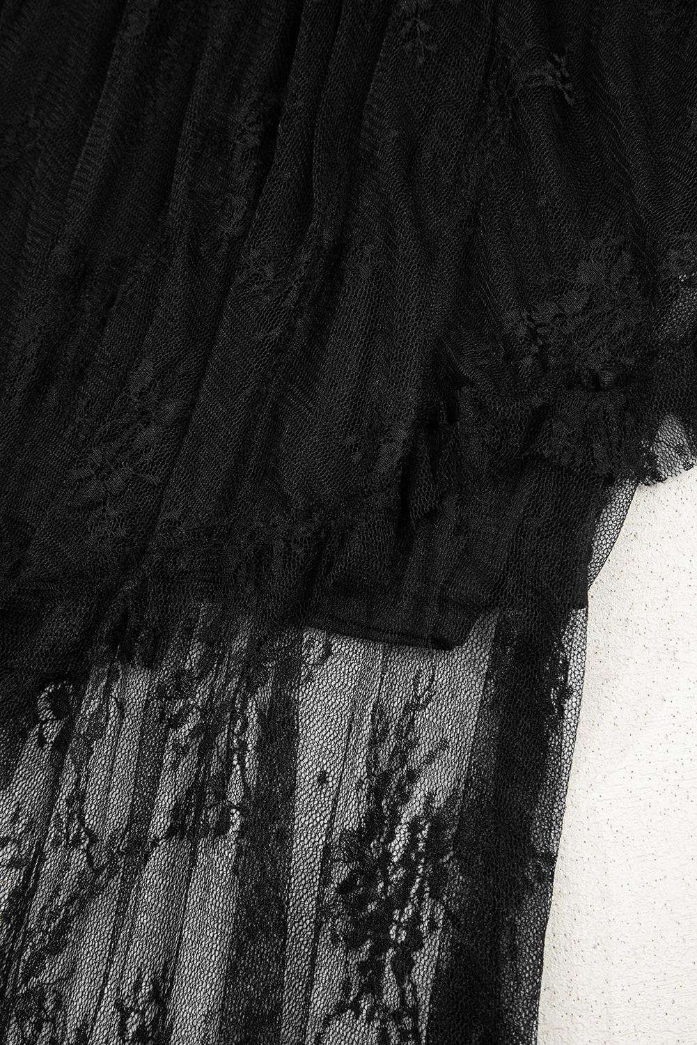 Black Lace Cascading Tiered High Waist Maxi Skirt