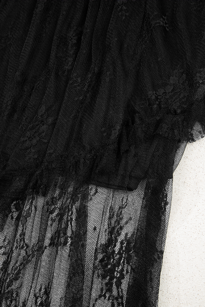 Black Lace Cascading Tiered High Waist Maxi Skirt