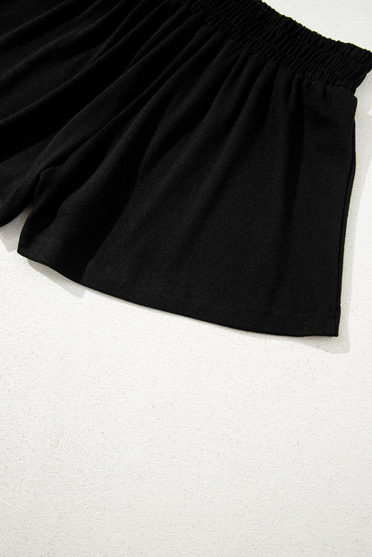 Black 3 Pcs Crop Tank Top Shorts with Cardigan Lounge Set