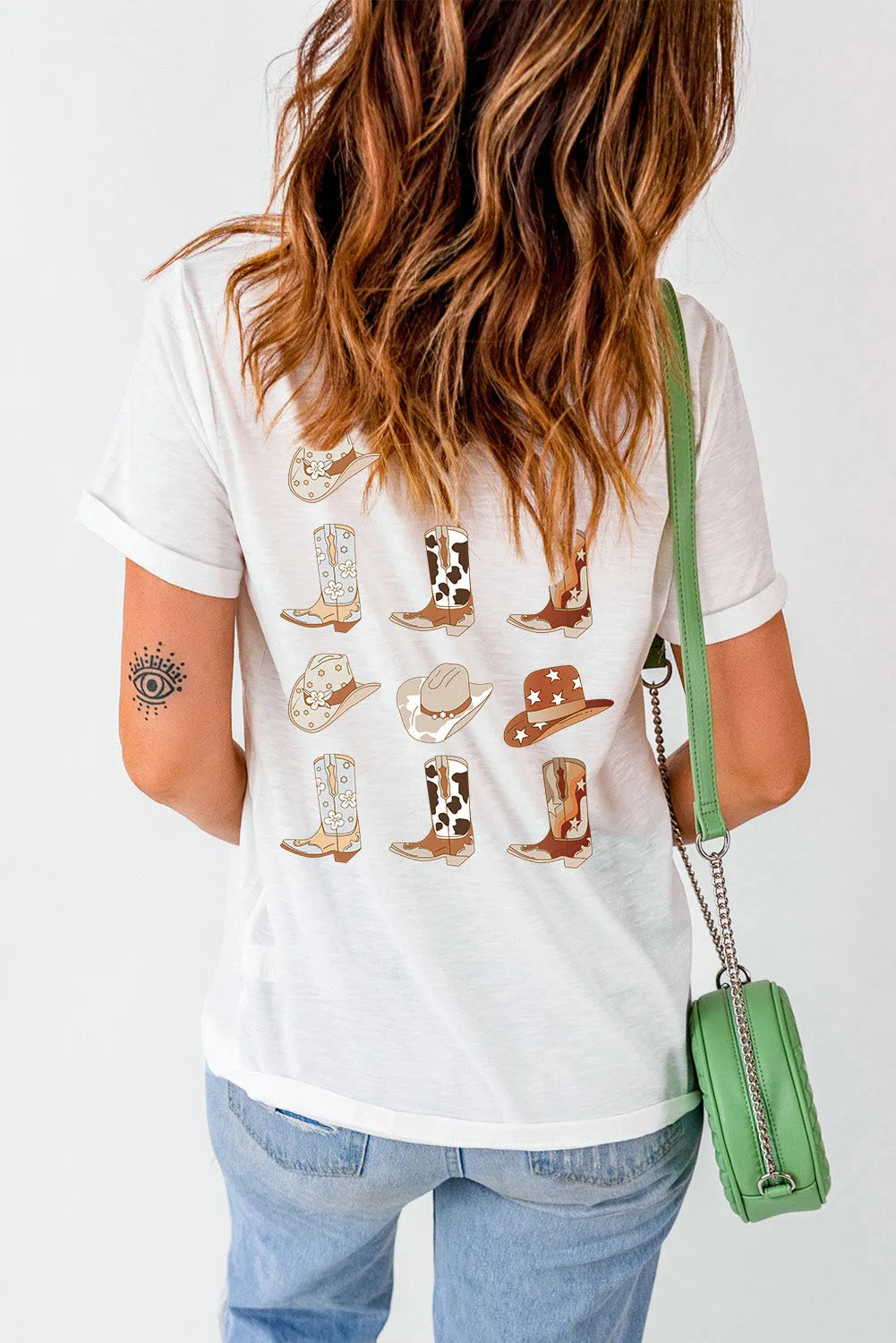 White Double-Side Cowboy Hat & Boots Graphic Tee - Chic Meadow Boutique 