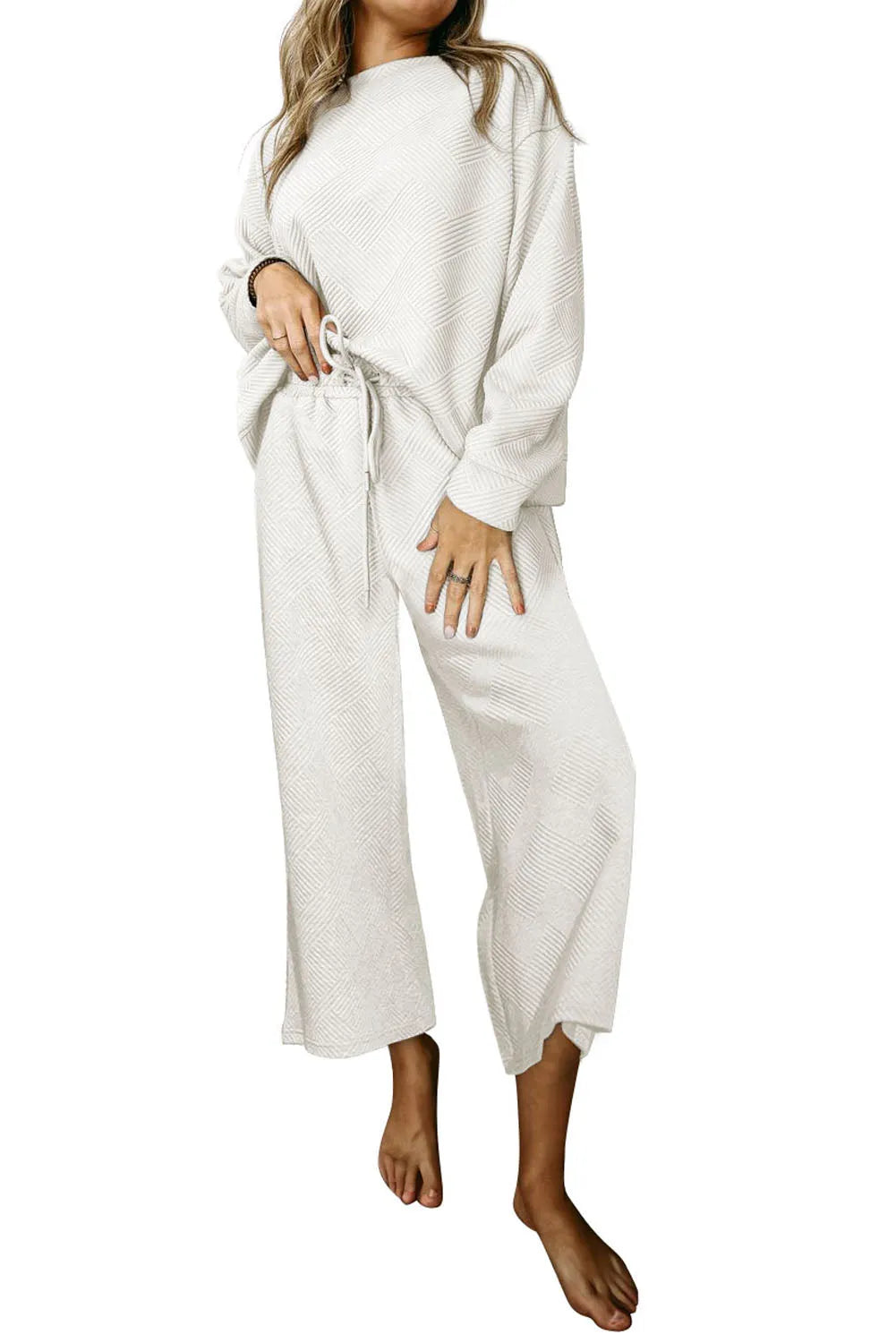 White Ultra Loose Textured 2pcs Slouchy Outfit - Chic Meadow Boutique 