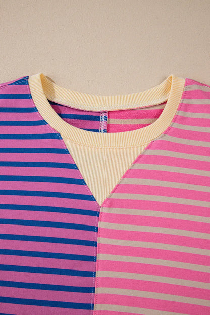 Pink Stripe Colorblock Drop Shoulder Oversize Sweatshirt - Chic Meadow Boutique 