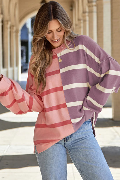 Pink Stripe Colorblock Oversized Sweater - Chic Meadow Boutique 