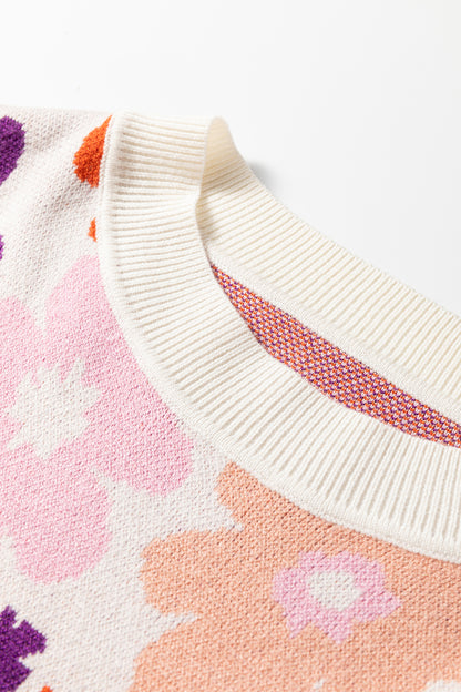 Khaki Fall Floral Pattern Drop Shoulder Sweater