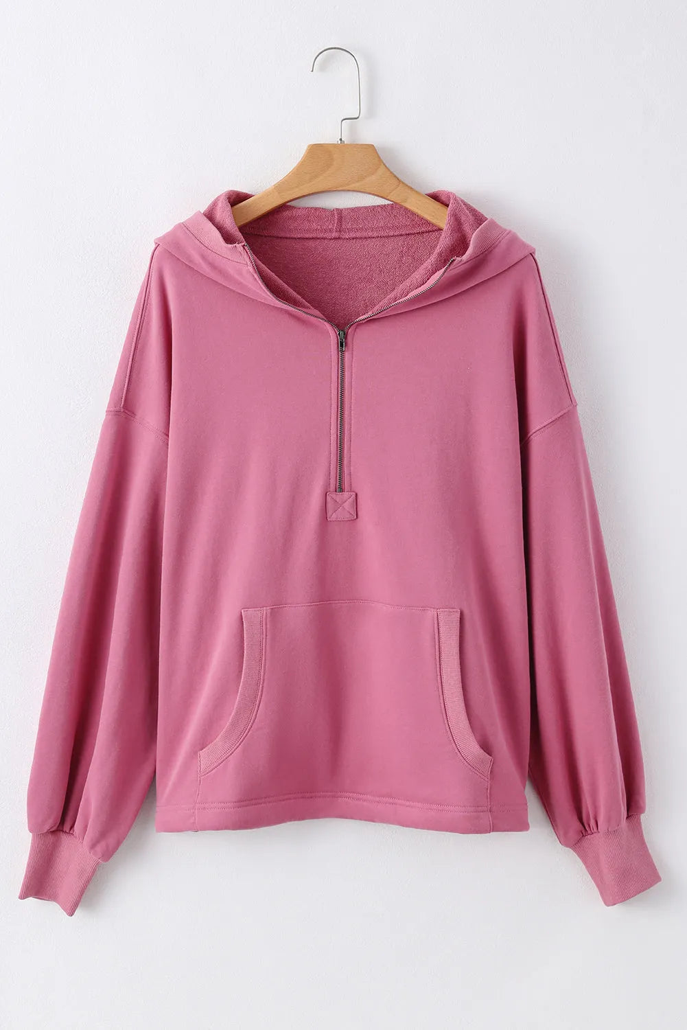 Valerian Solid Kangaroo Pocket Half Zipper Oversized Hoodie - Chic Meadow Boutique 